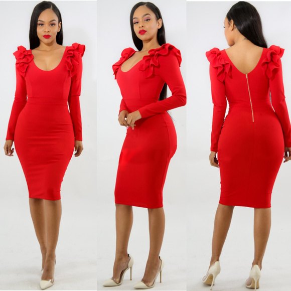 Classy Red BodyCon Dress - Picture 4 of 8